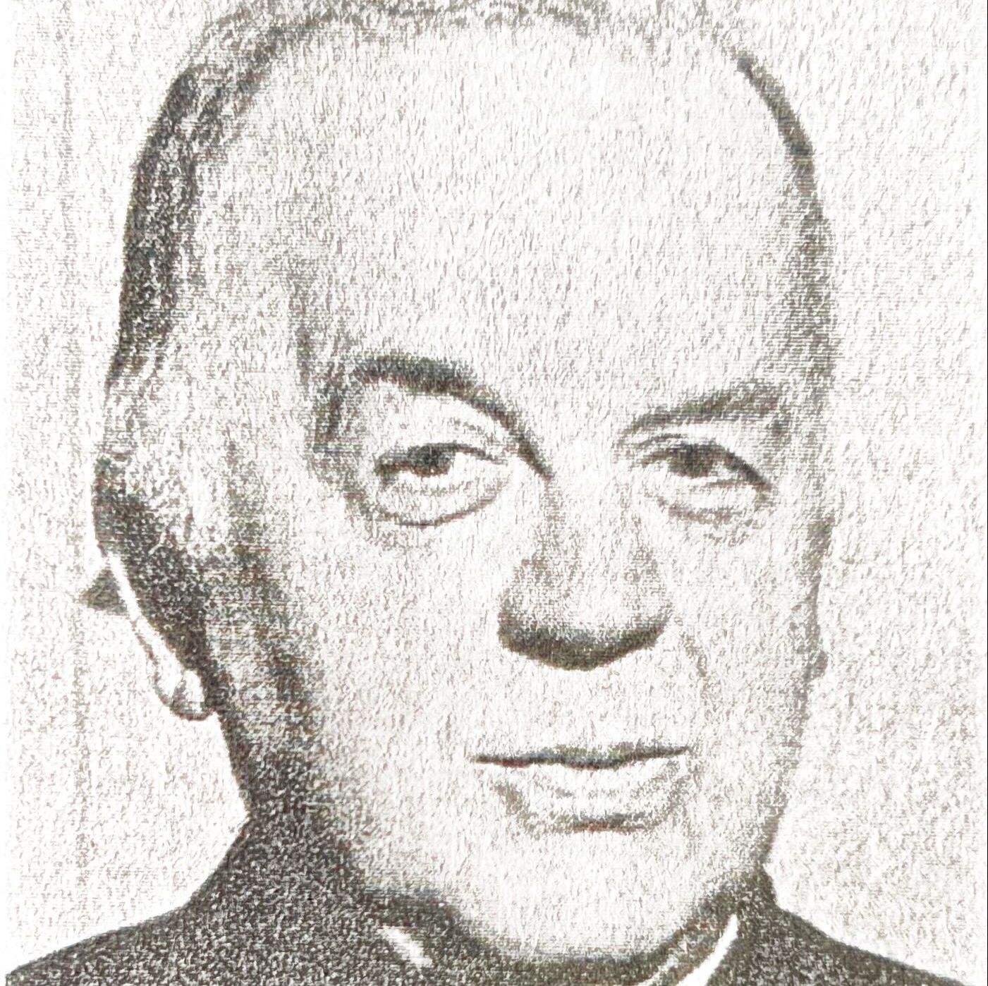 Schwarz-weiß-Porträt eines älteren Mannes mit Priesterkragen.